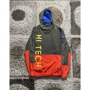 Polo Ralph Lauren Hi Tech Knit Hoodie Pullover Sweater Size Medium Green Orange